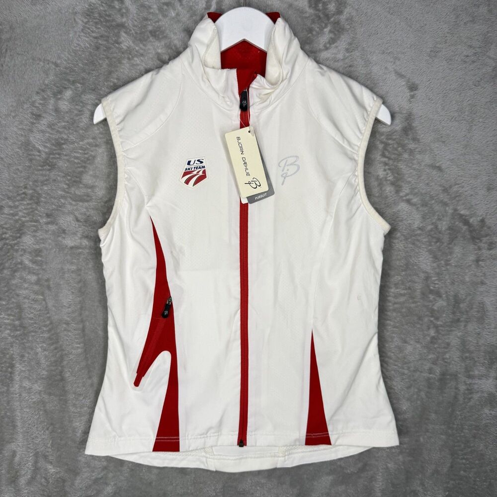 Bjorn Daehlie US Ski Team Vest Womens Medium Full Zip Faith White Red Skiing USA